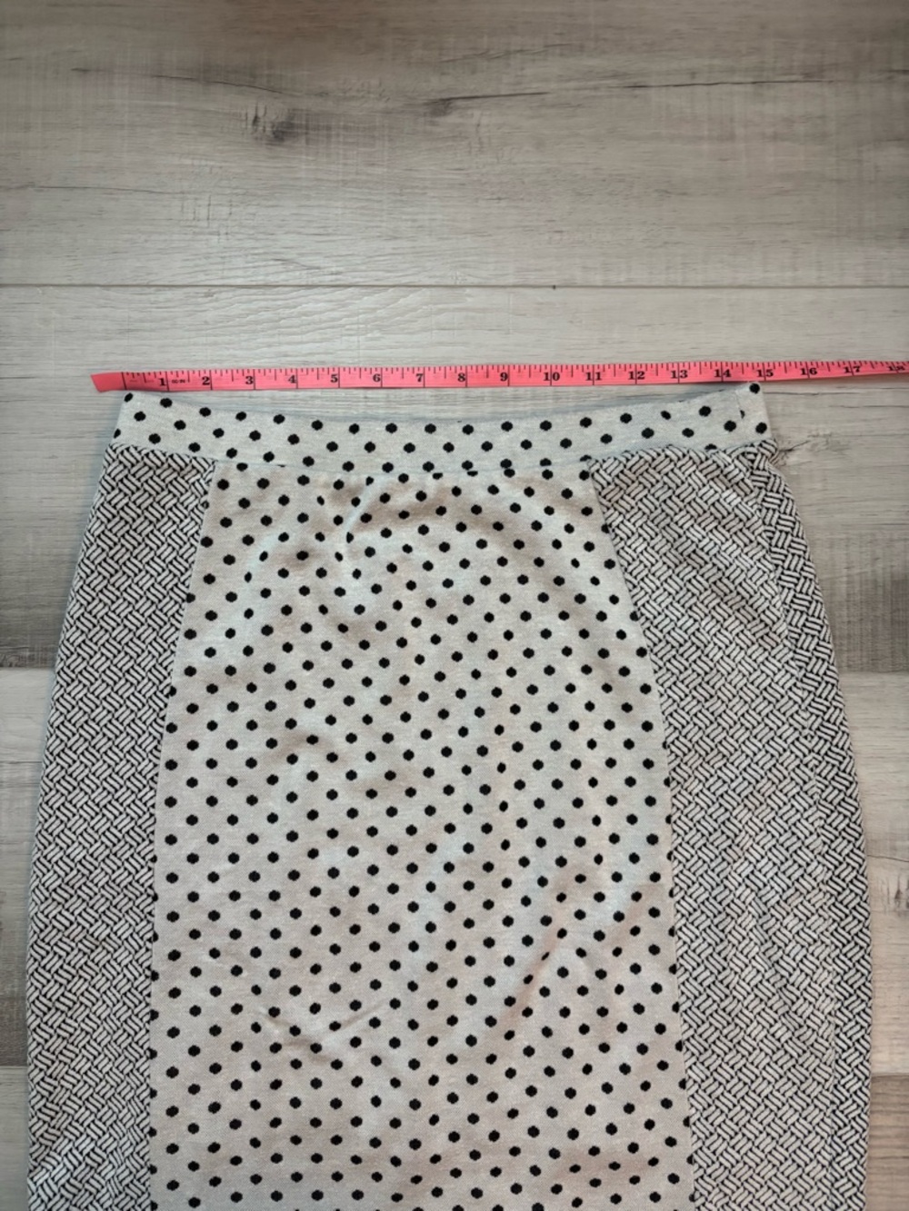 Polka Dot Pencil Skirt Black White Colorblock Stretch - Picture 3 of 6